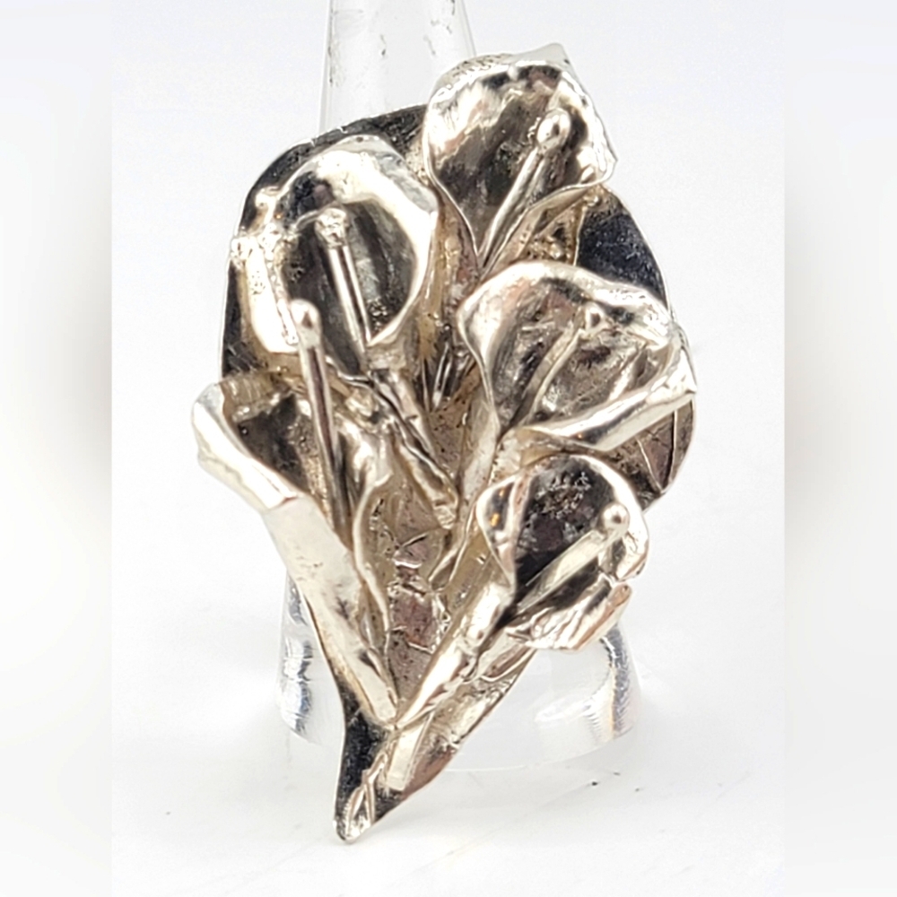 CALLA LILIES BOUQUET RING HANDMADE IN STERLING SILVER METAL SIZE 6.5 - Picture 10 of 12